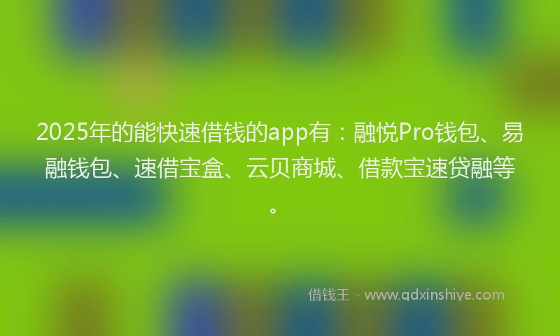 2025年的能快速借钱的app有：融悦Pro钱包、易融钱包、速借宝盒、云贝商城、借款宝速贷融等。