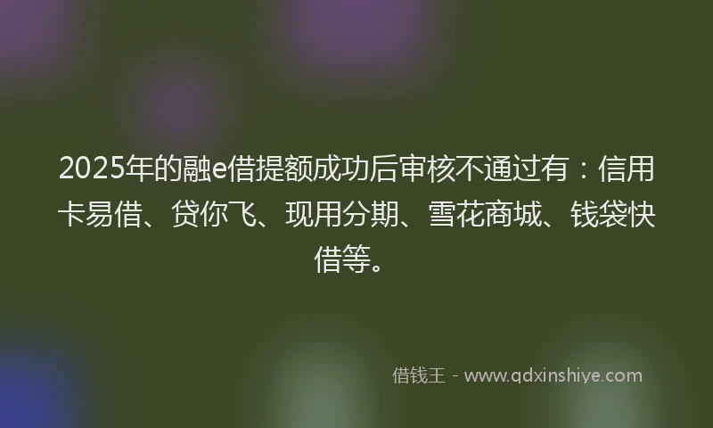 2025年的融e借提额成功后审核不通过有：信用卡易借、贷你飞、现用分期、雪花商城、钱袋快借等。