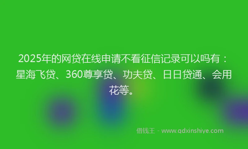 2025年的网贷在线申请不看征信记录可以吗有：星海飞贷、360尊享贷、功夫贷、日日贷通、会用花等。