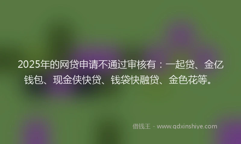 2025年的网贷申请不通过审核有：一起贷、金亿钱包、现金侠快贷、钱袋快融贷、金色花等。