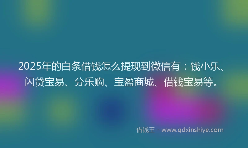 2025年的白条借钱怎么提现到微信有：钱小乐、闪贷宝易、分乐购、宝盈商城、借钱宝易等。