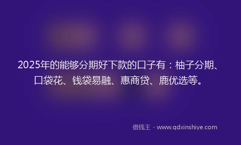 2025年的能够分期好下款的口子有：柚子分期、口袋花、钱袋易融、惠商贷、鹿优选等。