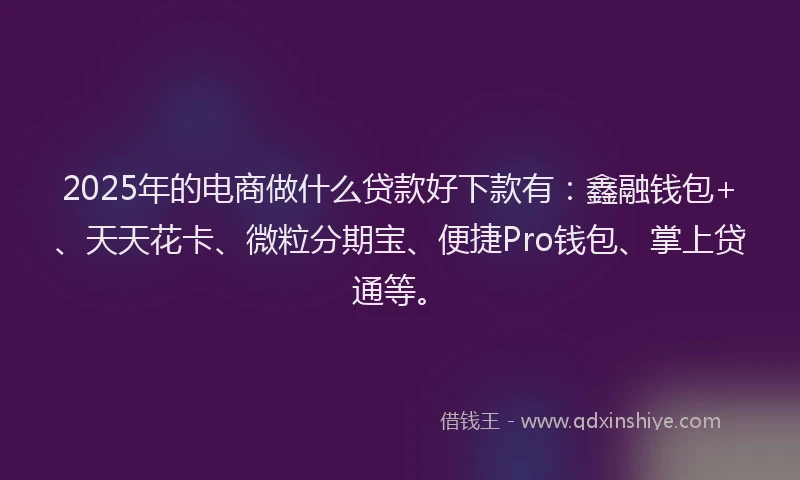 2025年的电商做什么贷款好下款有：鑫融钱包+、天天花卡、微粒分期宝、便捷Pro钱包、掌上贷通等。