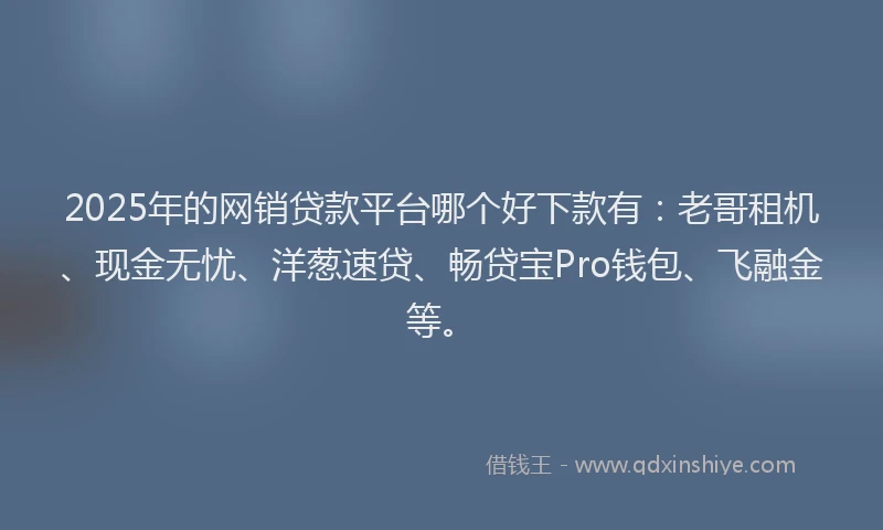 2025年的网销贷款平台哪个好下款有：老哥租机、现金无忧、洋葱速贷、畅贷宝Pro钱包、飞融金等。