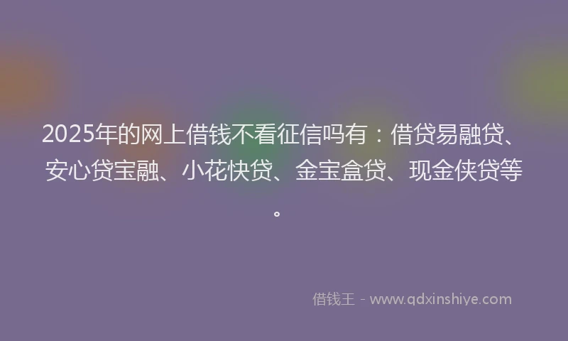 2025年的网上借钱不看征信吗有:借贷易融贷、安心贷宝融、小花快贷、金宝盒贷、现金侠贷等。