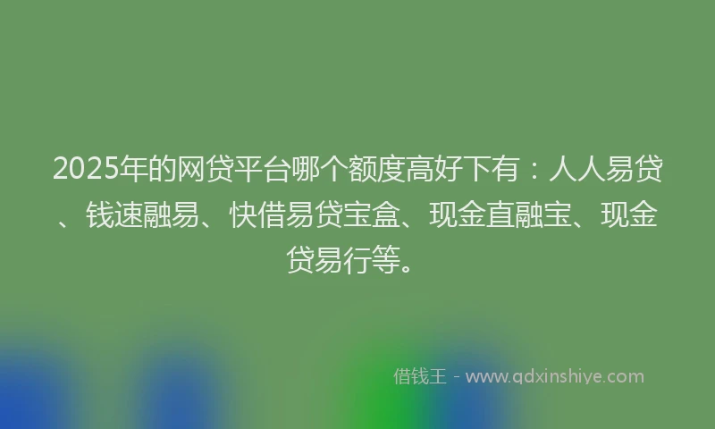2025年的网贷平台哪个额度高好下有：人人易贷、钱速融易、快借易贷宝盒、现金直融宝、现金贷易行等。