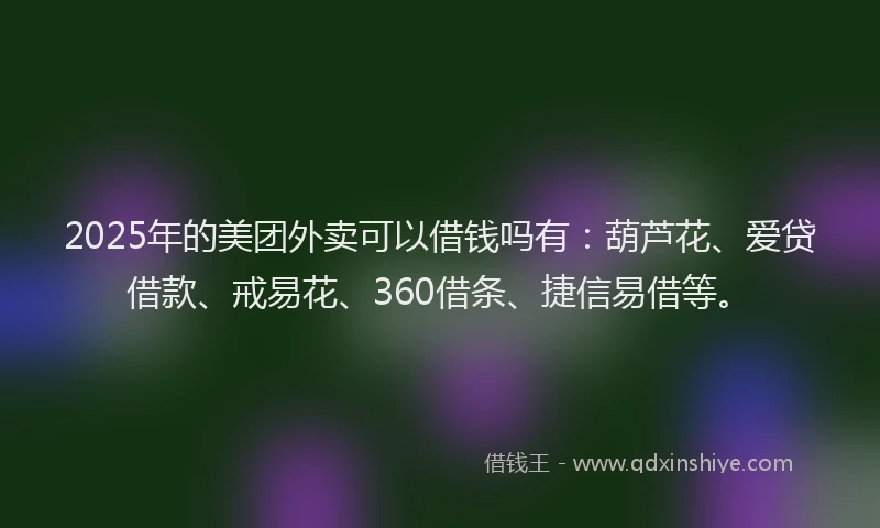 2025年的美团外卖可以借钱吗有：葫芦花、爱贷借款、戒易花、360借条、捷信易借等。