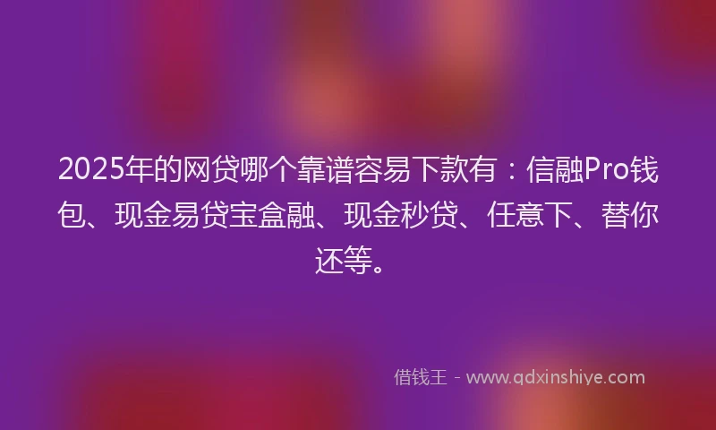 2025年的网贷哪个靠谱容易下款有：信融Pro钱包、现金易贷宝盒融、现金秒贷、任意下、替你还等。