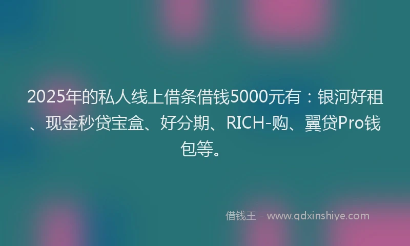 2025年的私人线上借条借钱5000元有：银河好租、现金秒贷宝盒、好分期、RICH-购、翼贷Pro钱包等。
