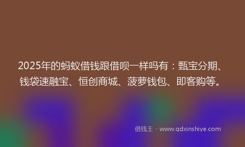 2025年的蚂蚁借钱跟借呗一样吗有：甄宝分期、钱袋速融宝、恒创商城、菠萝钱包、即客购等。