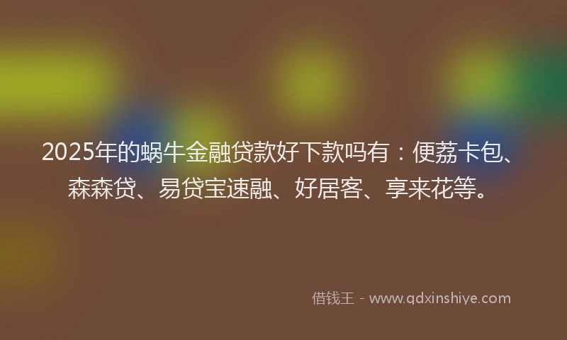 2025年的蜗牛金融贷款好下款吗有：便荔卡包、森森贷、易贷宝速融、好居客、享来花等。