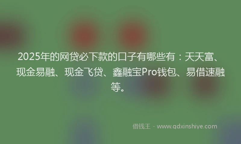 2025年的网贷必下款的口子有哪些有：天天富、现金易融、现金飞贷、鑫融宝Pro钱包、易借速融等。