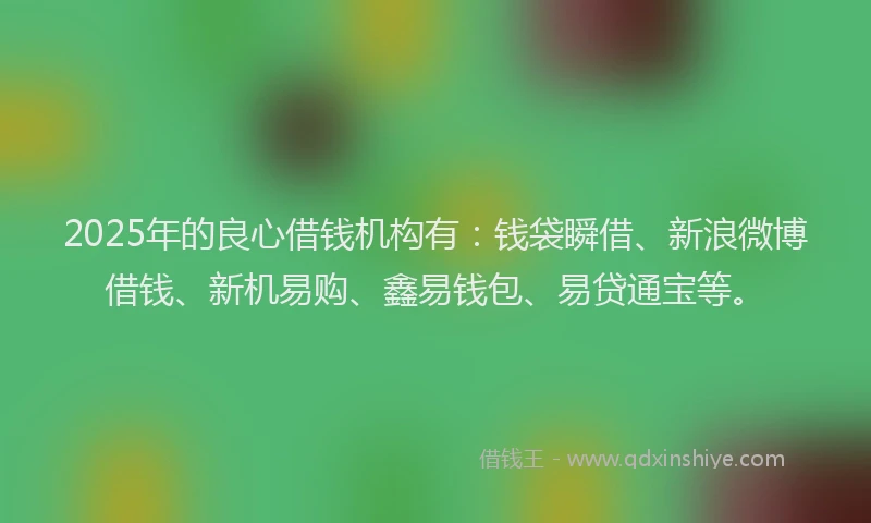 2025年的良心借钱机构有：钱袋瞬借、新浪微博借钱、新机易购、鑫易钱包、易贷通宝等。