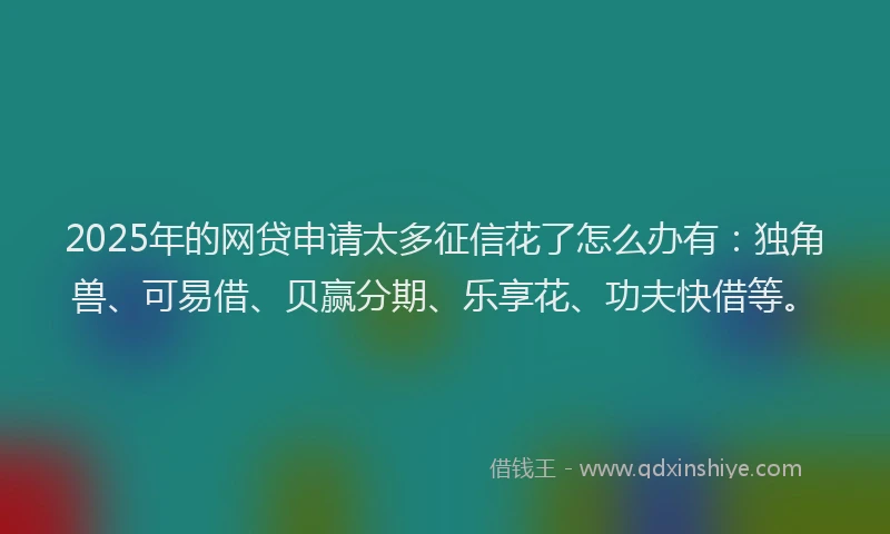 2025年的网贷申请太多征信花了怎么办有：独角兽、可易借、贝赢分期、乐享花、功夫快借等。