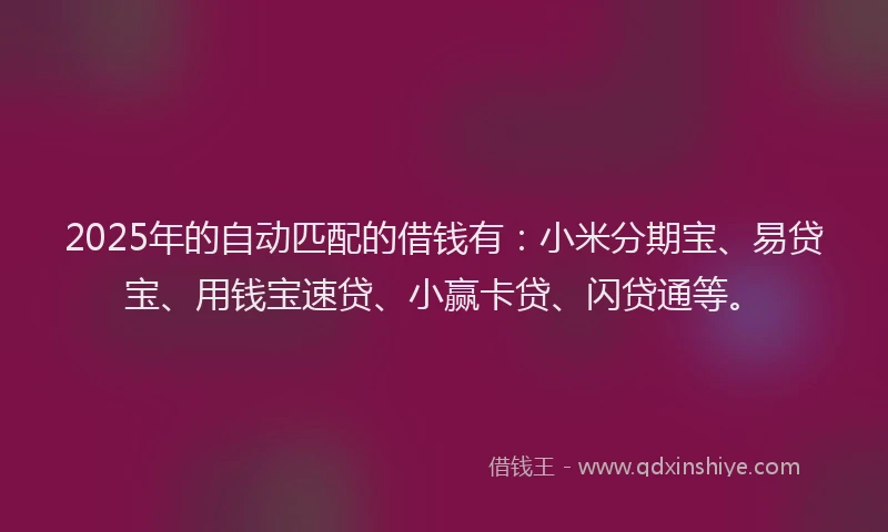 2025年的自动匹配的借钱有：小米分期宝、易贷宝、用钱宝速贷、小赢卡贷、闪贷通等。