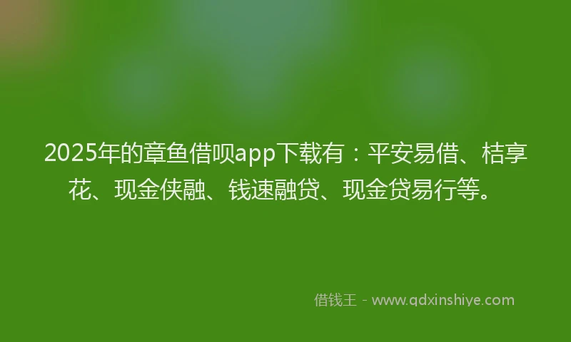2025年的章鱼借呗app下载有：平安易借、桔享花、现金侠融、钱速融贷、现金贷易行等。