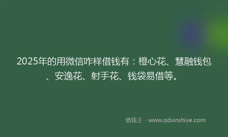 2025年的用微信咋样借钱有：橙心花、慧融钱包、安逸花、射手花、钱袋易借等。