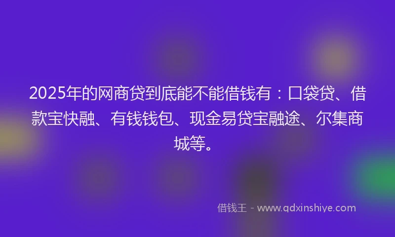 2025年的网商贷到底能不能借钱有：口袋贷、借款宝快融、有钱钱包、现金易贷宝融途、尔集商城等。