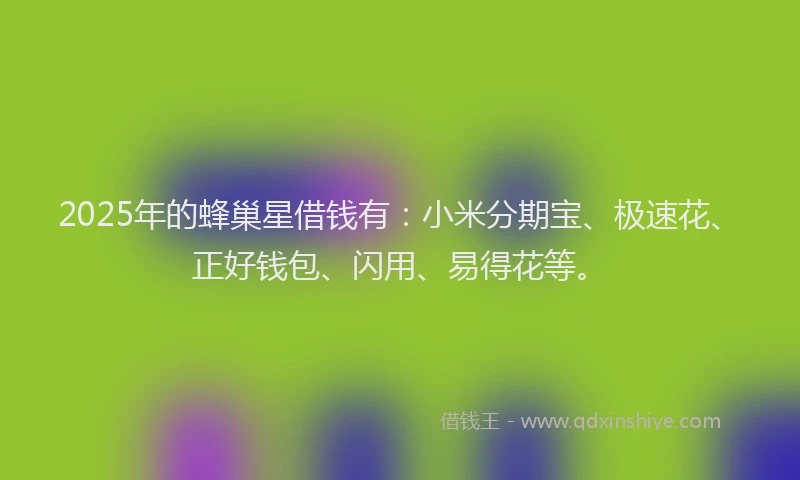 2025年的蜂巢星借钱有：小米分期宝、极速花、正好钱包、闪用、易得花等。