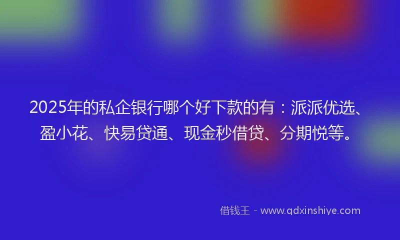 2025年的私企银行哪个好下款的有：派派优选、盈小花、快易贷通、现金秒借贷、分期悦等。
