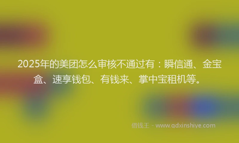 2025年的美团怎么审核不通过有：瞬信通、金宝盒、速享钱包、有钱来、掌中宝租机等。