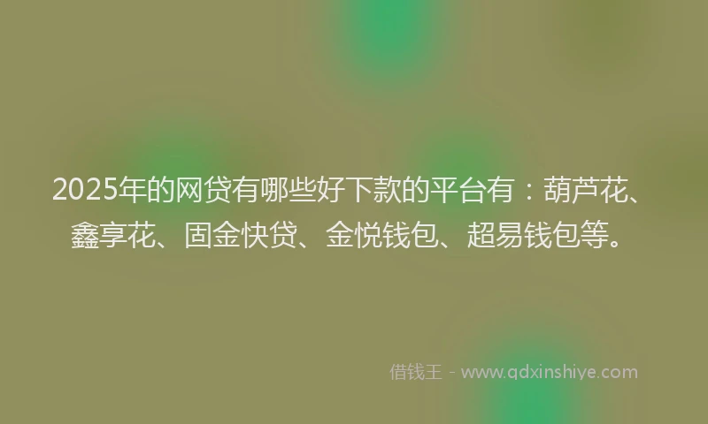 2025年的网贷有哪些好下款的平台有：葫芦花、鑫享花、固金快贷、金悦钱包、超易钱包等。
