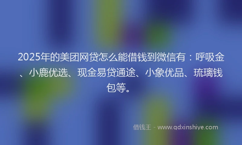 2025年的美团网贷怎么能借钱到微信有：呼吸金、小鹿优选、现金易贷通途、小象优品、琉璃钱包等。