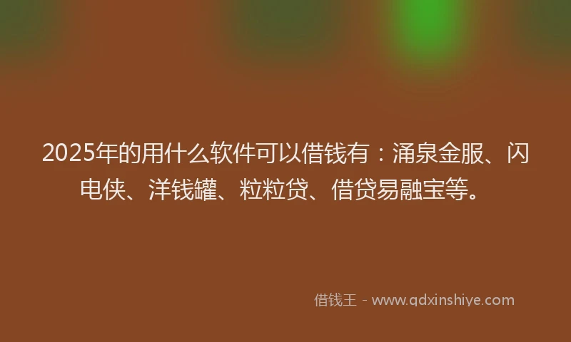 2025年的用什么软件可以借钱有：涌泉金服、闪电侠、洋钱罐、粒粒贷、借贷易融宝等。