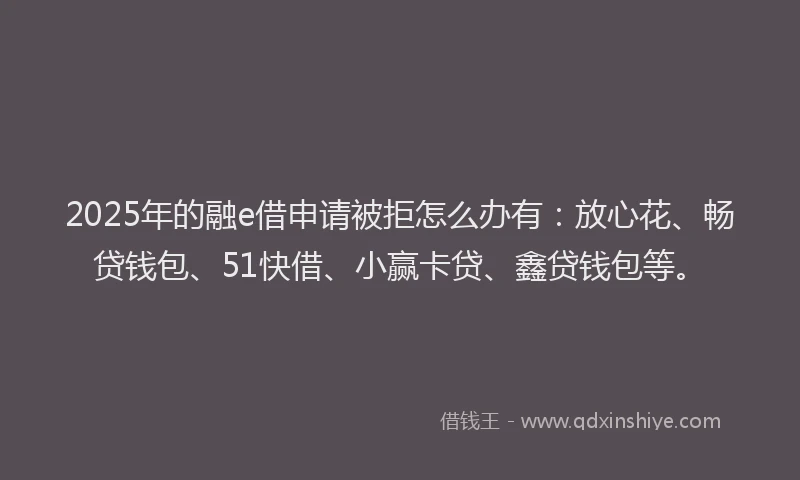2025年的融e借申请被拒怎么办有：放心花、畅贷钱包、51快借、小赢卡贷、鑫贷钱包等。