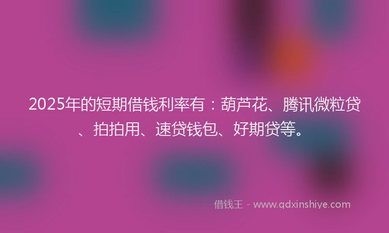 2025年的短期借钱利率有：葫芦花、腾讯微粒贷、拍拍用、速贷钱包、好期贷等。