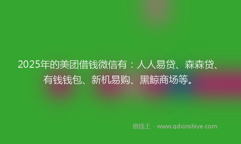 2025年的美团借钱微信有：人人易贷、森森贷、有钱钱包、新机易购、黑鲸商场等。