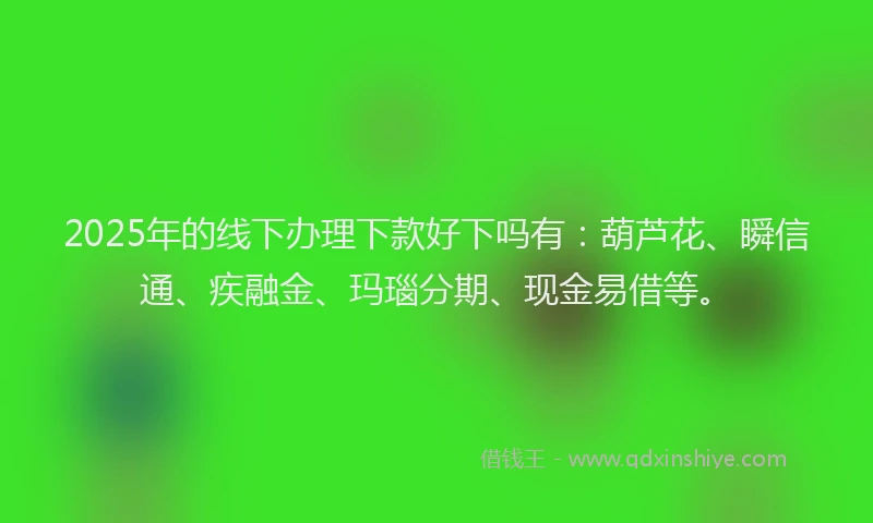 2025年的线下办理下款好下吗有：葫芦花、瞬信通、疾融金、玛瑙分期、现金易借等。