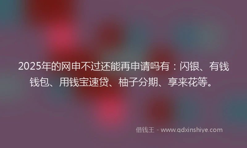 2025年的网申不过还能再申请吗有：闪银、有钱钱包、用钱宝速贷、柚子分期、享来花等。