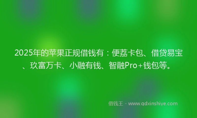 2025年的苹果正规借钱有：便荔卡包、借贷易宝、玖富万卡、小融有钱、智融Pro+钱包等。