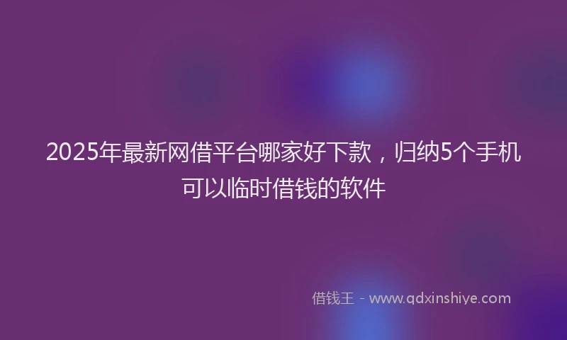 2025年最新网借平台哪家好下款，归纳5个手机可以临时借钱的软件