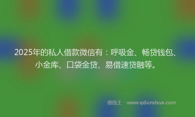 2025年的私人借款微信有：呼吸金、畅贷钱包、小金库、口袋金贷、易借速贷融等。