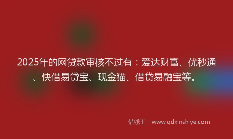 2025年的网贷款审核不过有：爱达财富、优秒通、快借易贷宝、现金猫、借贷易融宝等。