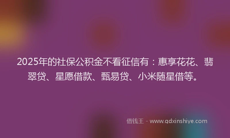 2025年的社保公积金不看征信有：惠享花花、翡翠贷、星愿借款、甄易贷、小米随星借等。