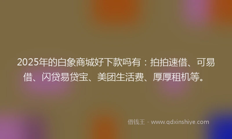 2025年的白象商城好下款吗有：拍拍速借、可易借、闪贷易贷宝、美团生活费、厚厚租机等。