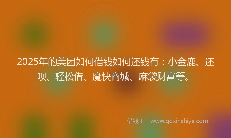 2025年的美团如何借钱如何还钱有：小金鹿、还呗、轻松借、魔快商城、麻袋财富等。