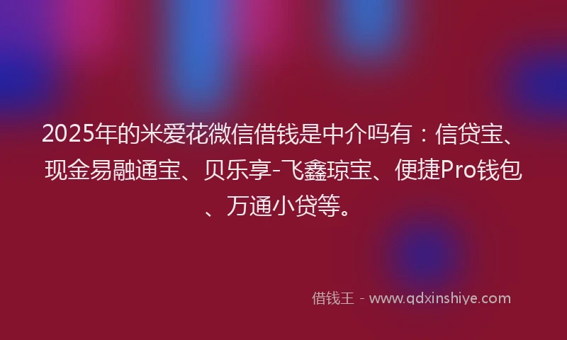 2025年的米爱花微信借钱是中介吗有：信贷宝、现金易融通宝、贝乐享-飞鑫琼宝、便捷Pro钱包、万通小贷等。