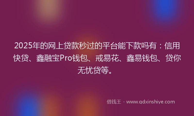 2025年的网上贷款秒过的平台能下款吗有：信用快贷、鑫融宝Pro钱包、戒易花、鑫易钱包、贷你无忧贷等。