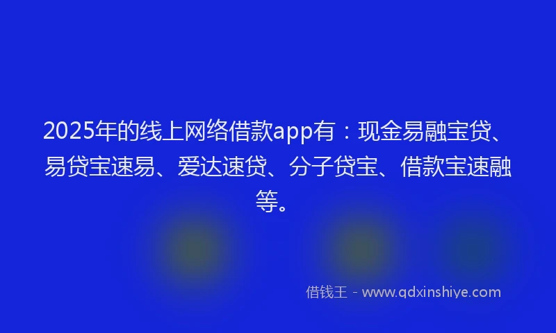 2025年的线上网络借款app有：现金易融宝贷、易贷宝速易、爱达速贷、分子贷宝、借款宝速融等。