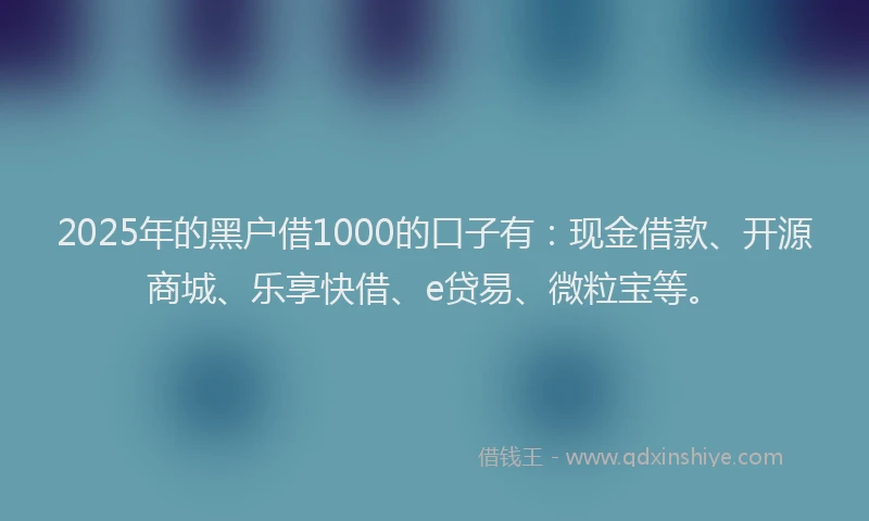 2025年的黑户借1000的口子有：现金借款、开源商城、乐享快借、e贷易、微粒宝等。