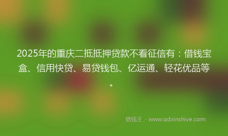 2025年的重庆二抵抵押贷款不看征信有：借钱宝盒、信用快贷、易贷钱包、亿运通、轻花优品等。