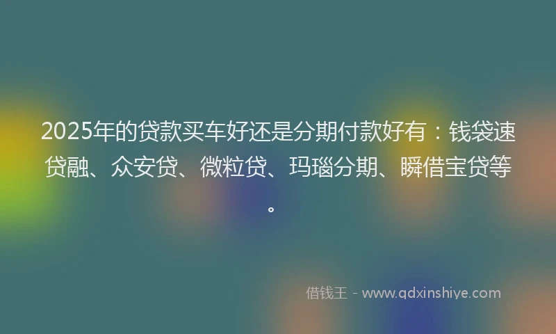 2025年的贷款买车好还是分期付款好有：钱袋速贷融、众安贷、微粒贷、玛瑙分期、瞬借宝贷等。