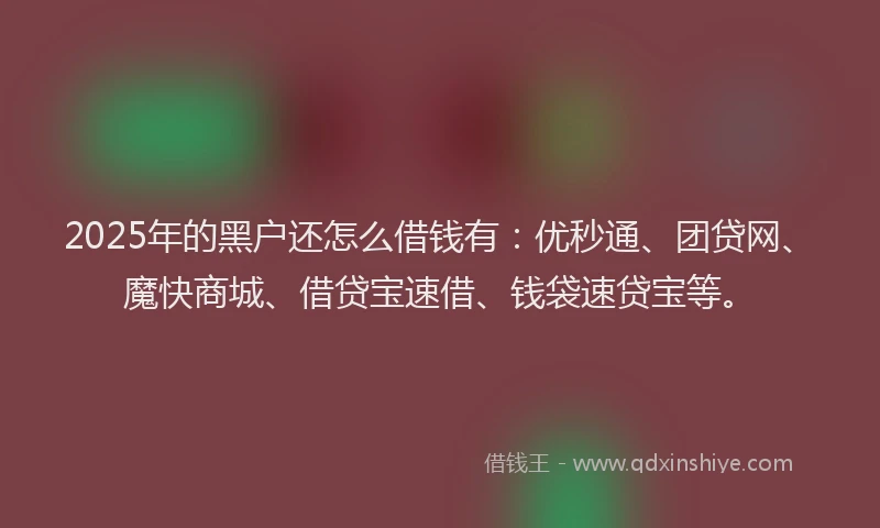 2025年的黑户还怎么借钱有：优秒通、团贷网、魔快商城、借贷宝速借、钱袋速贷宝等。