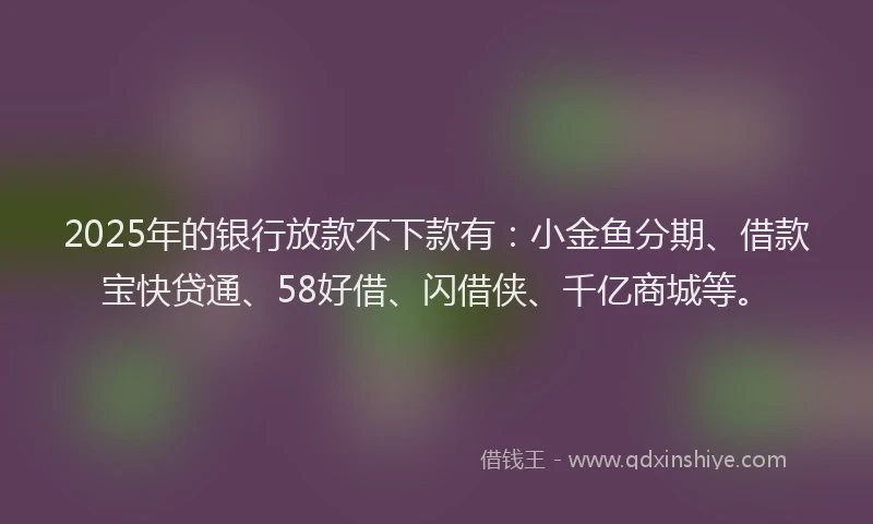 2025年的银行放款不下款有：小金鱼分期、借款宝快贷通、58好借、闪借侠、千亿商城等。