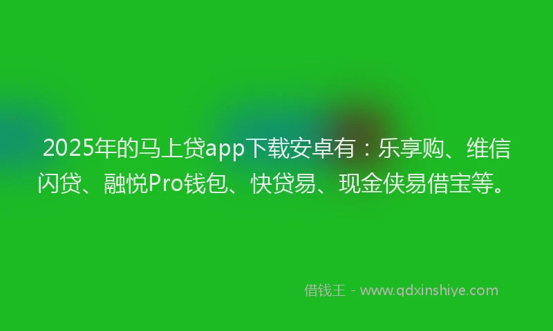 2025年的马上贷app下载安卓有:乐享购、维信闪贷、融悦Pro钱包、快贷易、现金侠易借宝等。