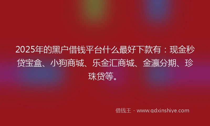 2025年的黑户借钱平台什么最好下款有：现金秒贷宝盒、小狗商城、乐金汇商城、金瀛分期、珍珠贷等。